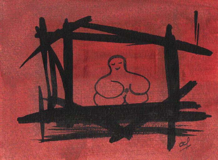 One day, One drawing - Day 320 - Chinese Thought - Ink drawing by Olivier Cornil