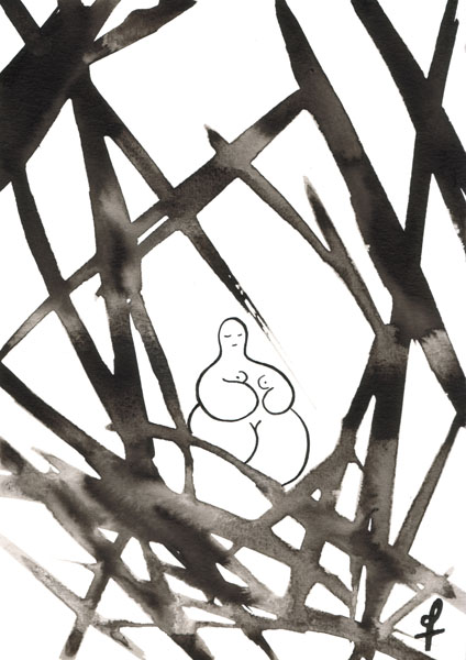 One day, One drawing - Day 328 - Introspection - Ink drawing by Olivier Cornil