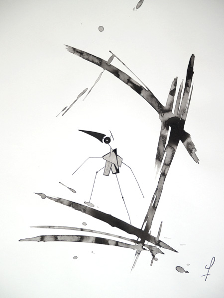 Waiting - Ink drawing by Olivier Cornil - One day, One drawing - Day 366