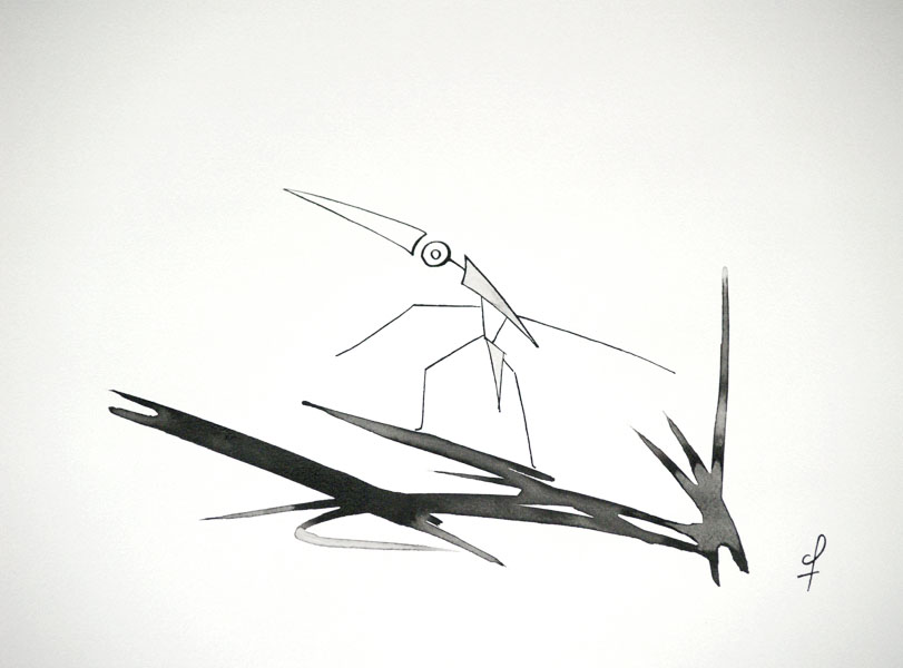 Gliding Flight - Ink drawing by Olivier Cornil - One day, One drawing - Day 370
